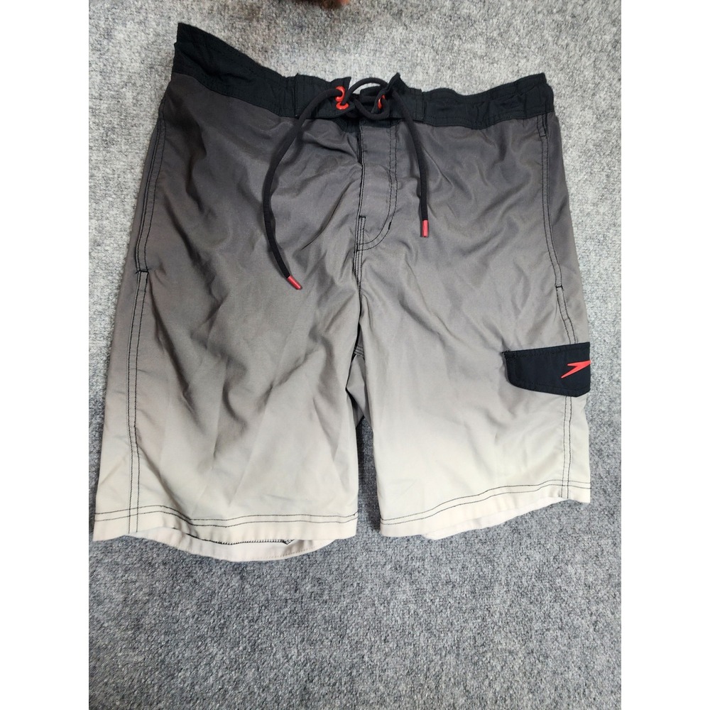 Speedo Mens Grey White Ombre Swim Trunks Board Shorts Small Side Pocket